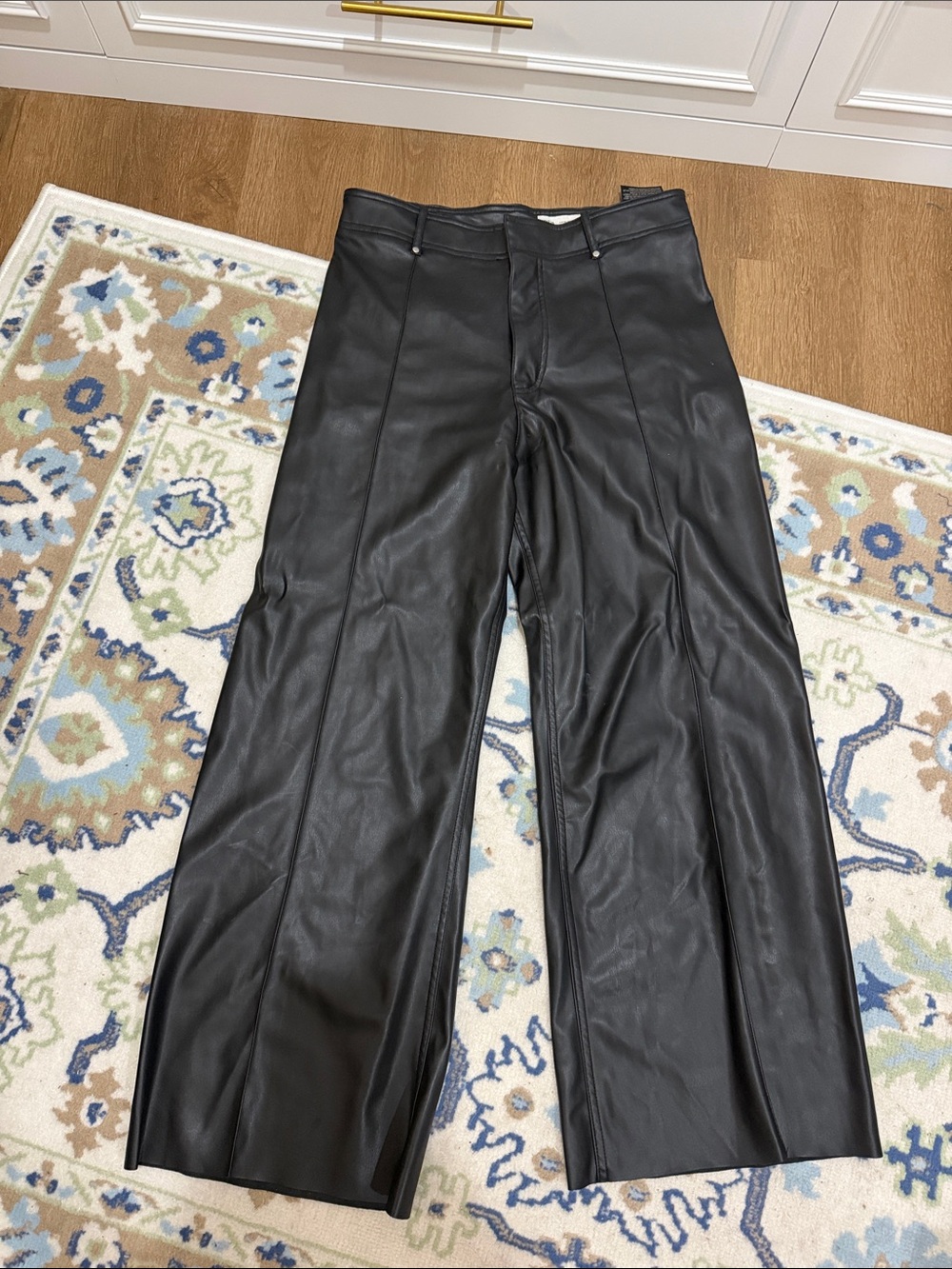 Zara Black Faux Leather Wide-Leg Pants